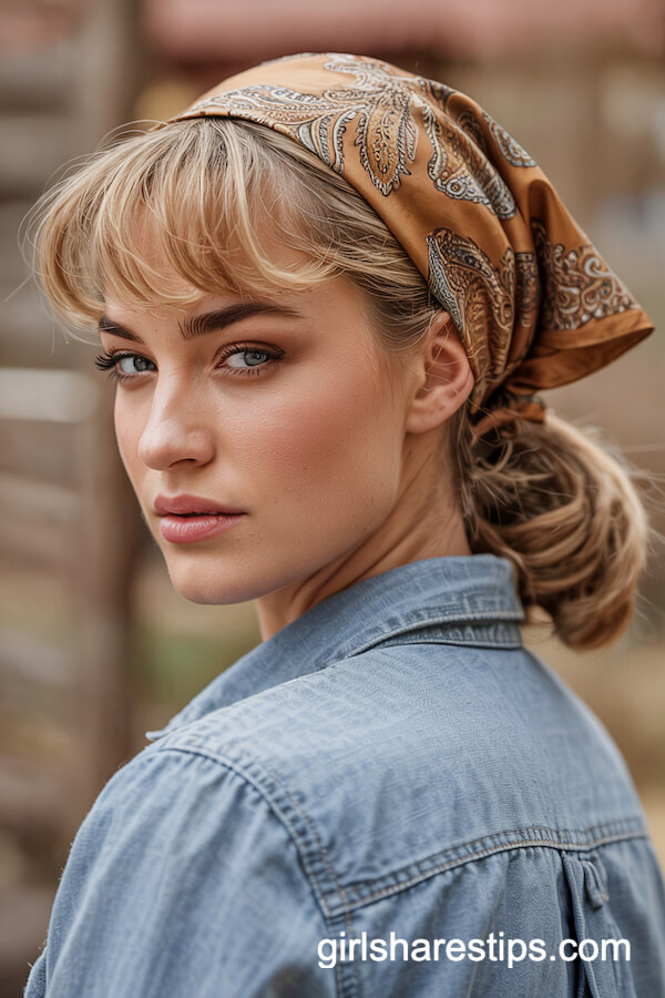 Vintage Rolled Bangs with Paisley Scarf