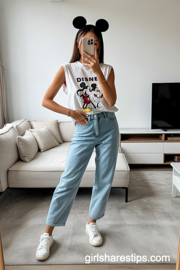 White Disney Graphic Tee and Jeans