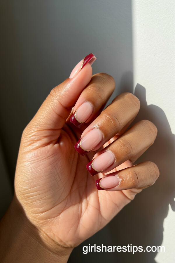 Wine Red French with Gold Sparkle