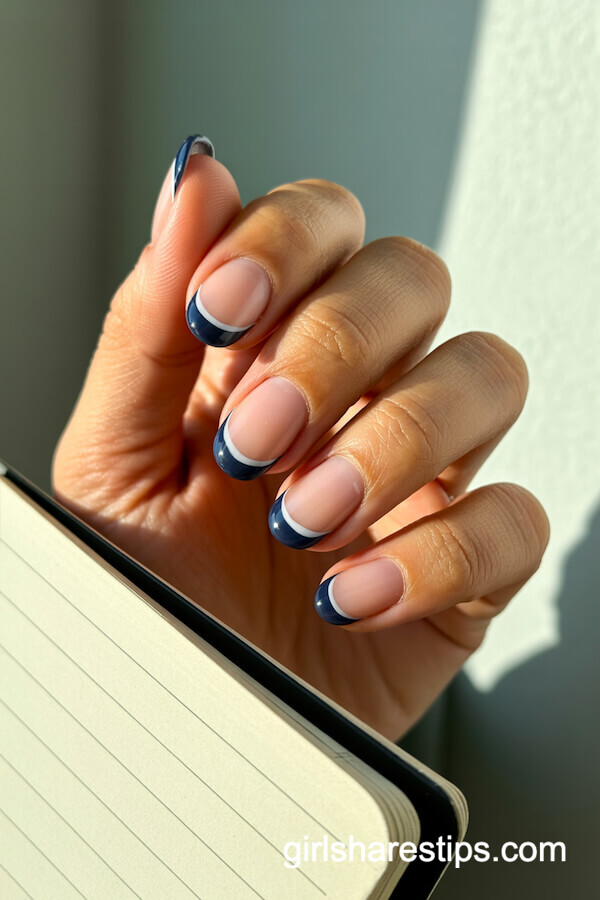 Navy Blue French with Silver Stripe