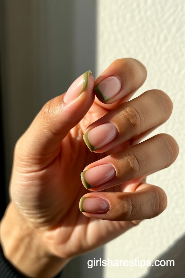 Olive Green Thin French Tips