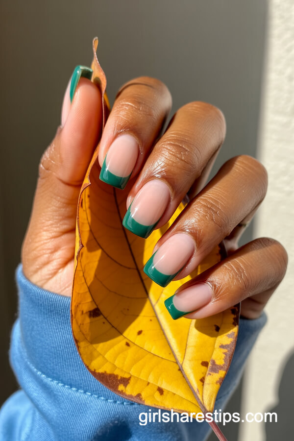 Emerald Green Shimmer French Tips