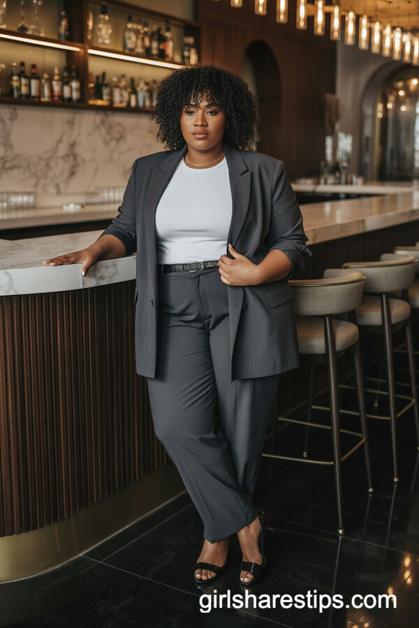 Grey Pantsuit & White Tee