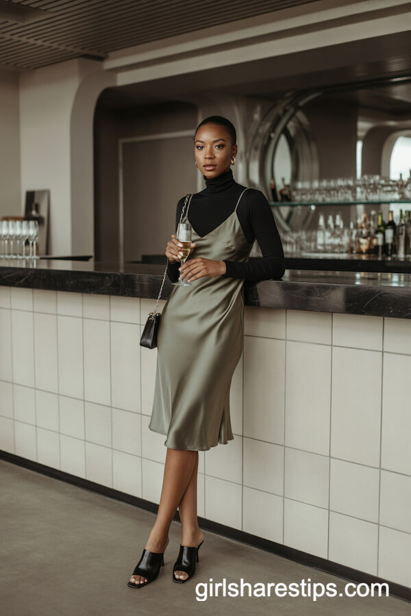 Olive Slip Dress & Turtleneck