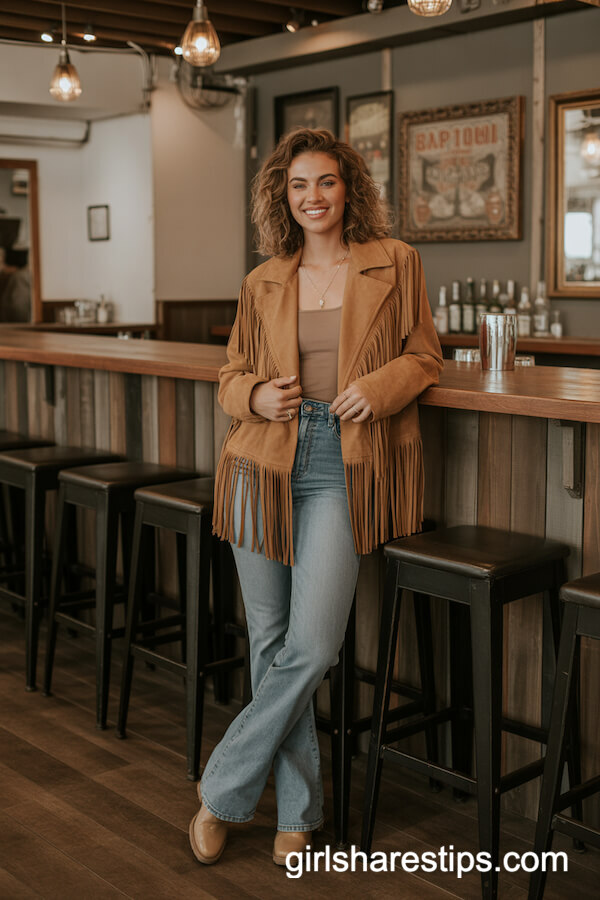 Suede Fringe Jacket & Flare Jeans