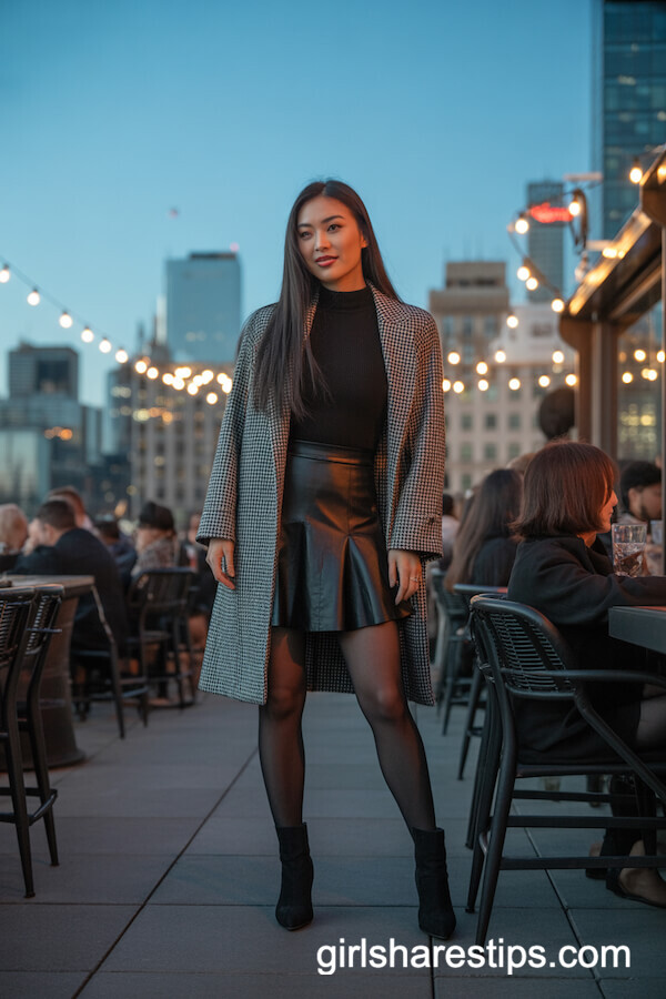 Checkered Coat & A-Line Skirt