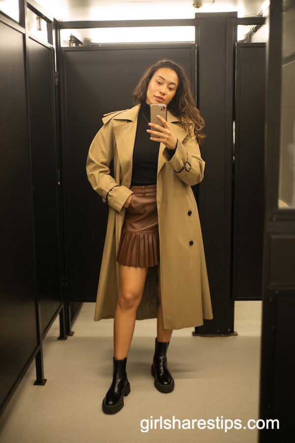 Trench Coat & Pleated Skirt