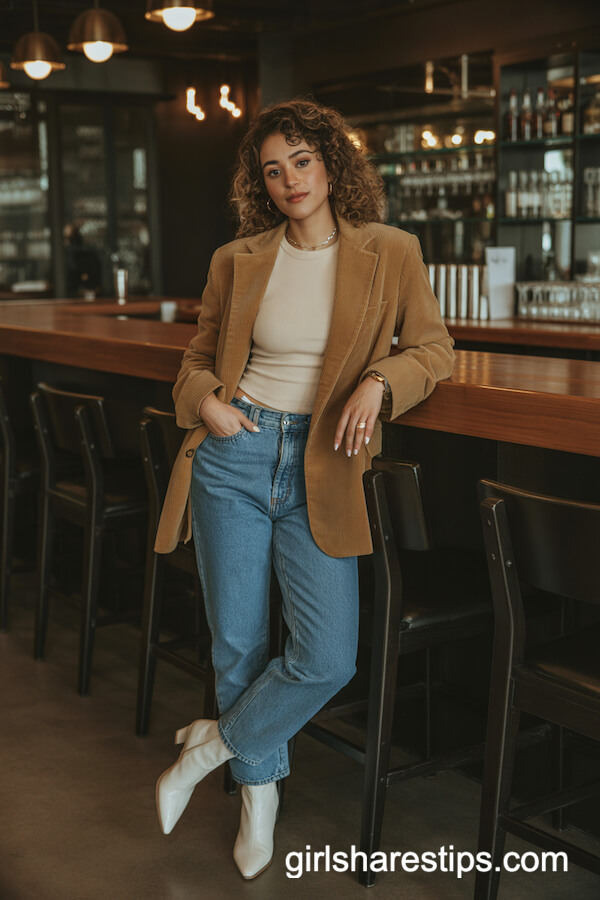 Corduroy Blazer & Straight-Leg Jeans