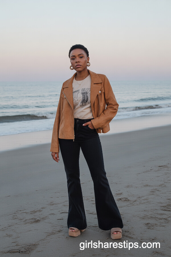 Suede Jacket with Flare Pants