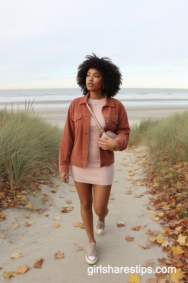 Corduroy Jacket with Knit Mini Dress