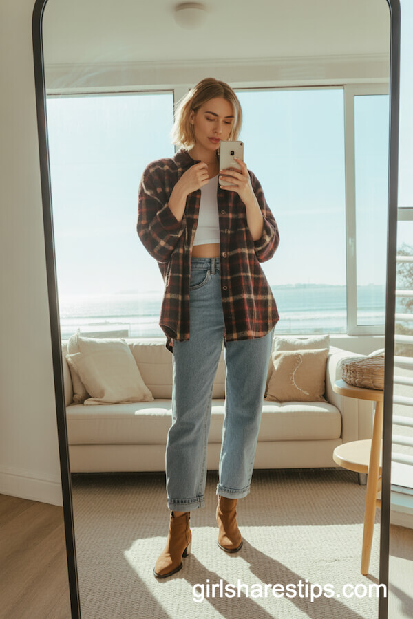 Plaid Shirt with Straight-Leg Jeans