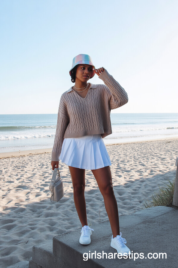 Cable Knit Pullover with Tennis Skirt