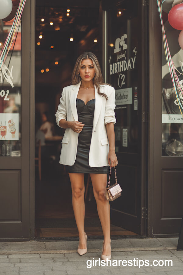 Little Black Dress with White Fitted Blazer