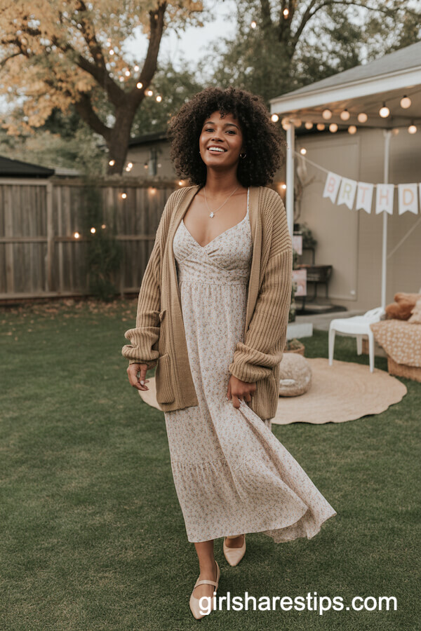 Floral Maxi Dress with Knit Cardigan