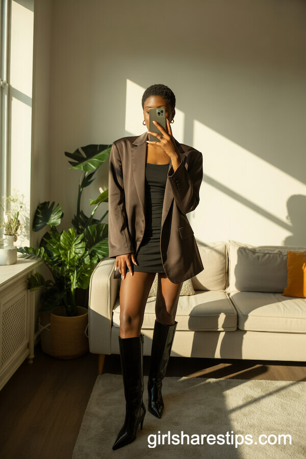 Oversized Brown Blazer and Mini Dress
