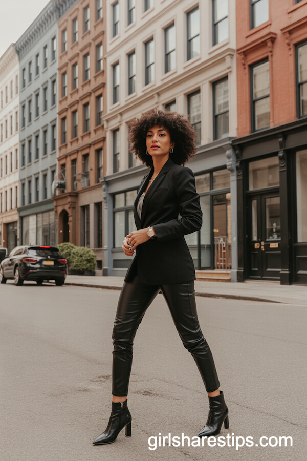 Black Blazer with Leather Pants