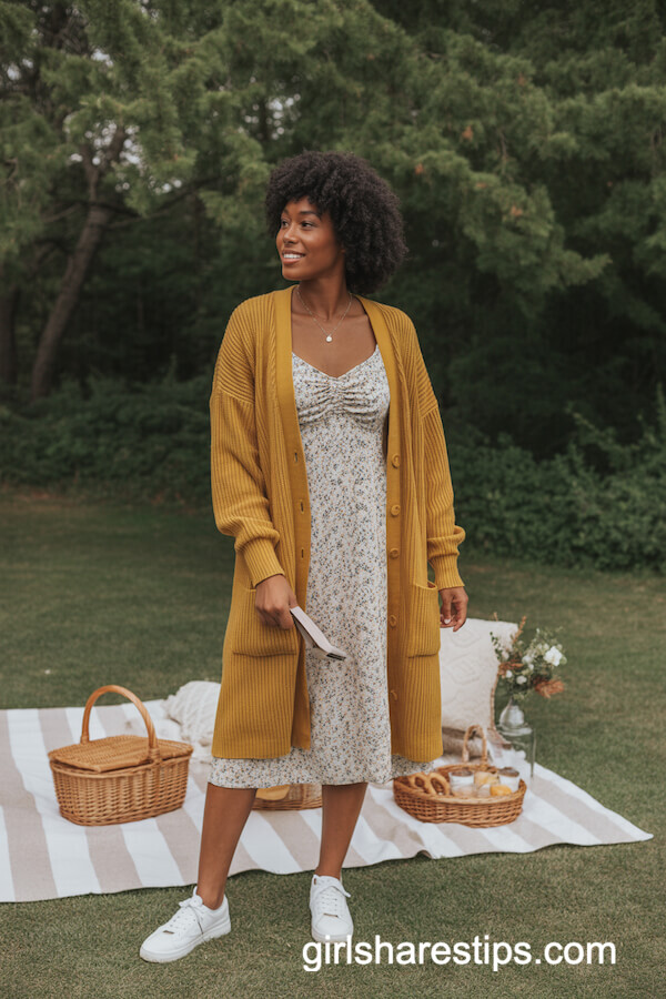 Mustard Cardigan with Floral Sundress