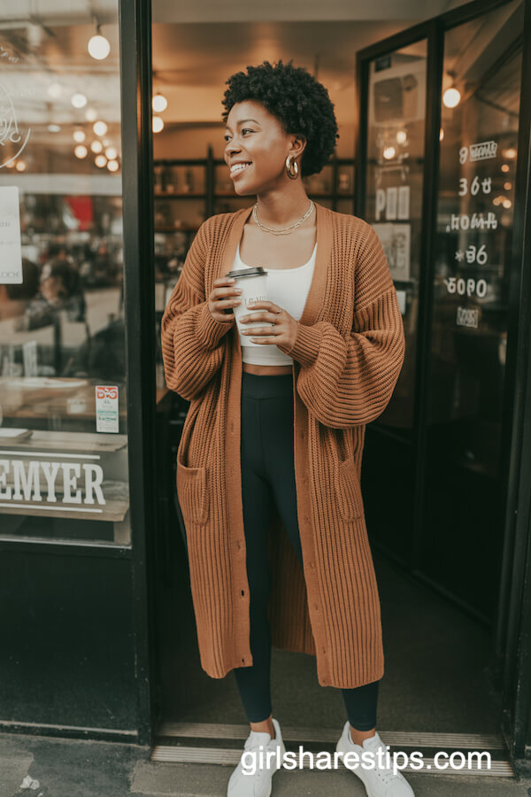 Chunky Rust Cardigan with Leggings