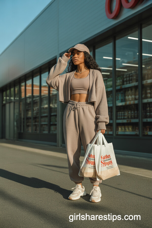 Cropped Taupe Cardigan with Joggers