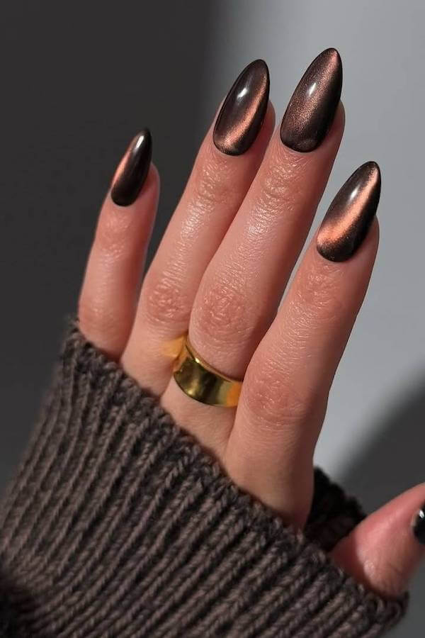Shimmering Bronze Cat Eye Nails
