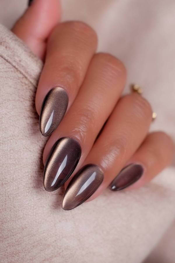 Rich Chestnut Cat Eye Nails