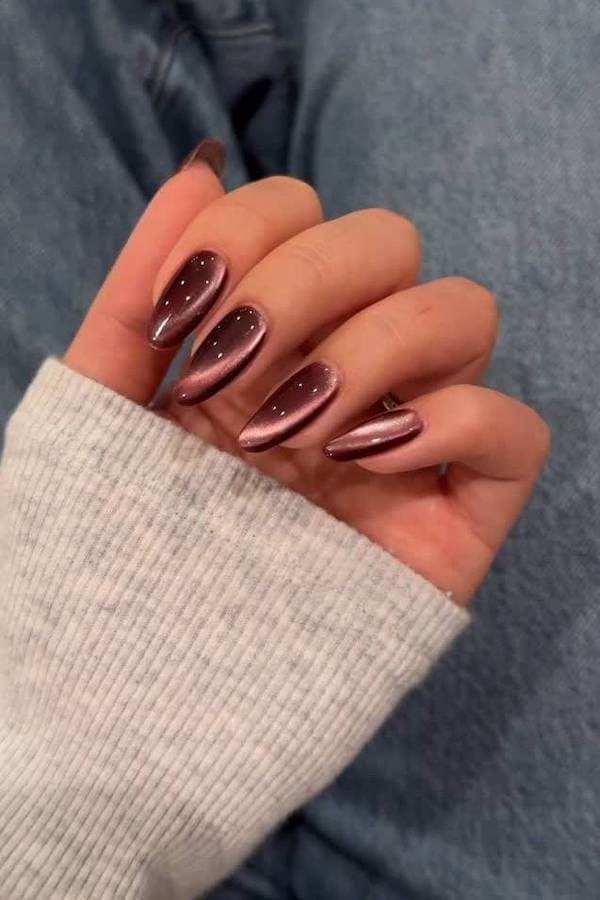 Dusty Plum Cat Eye Nails