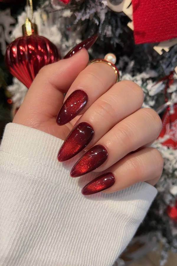 Deep Red Cat Eye Nails