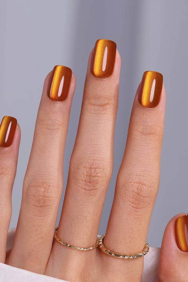 Pumpkin Spice Cat Eye Nails