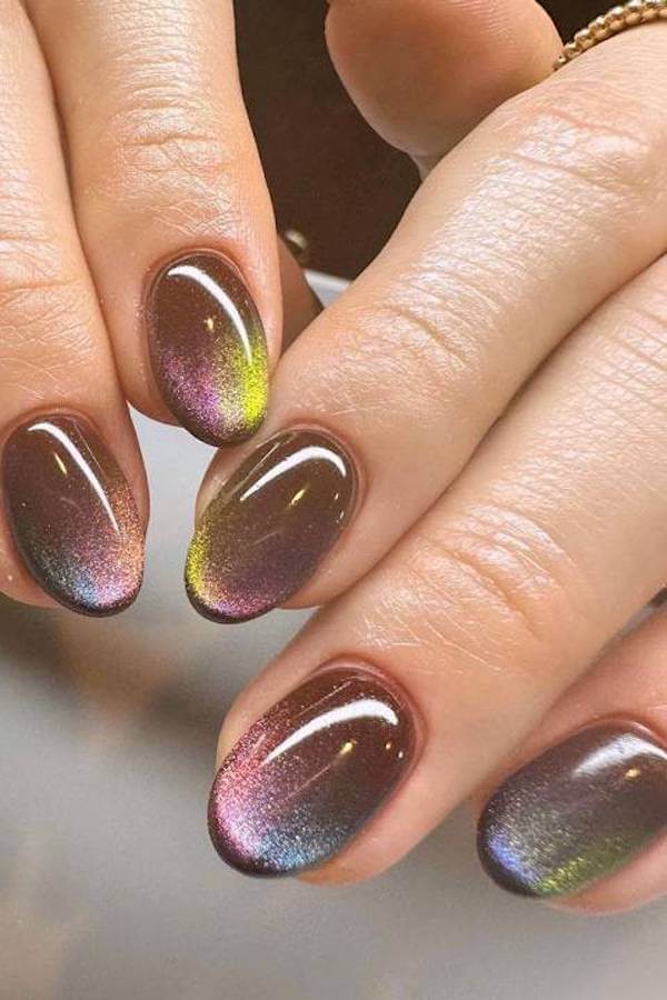 Rainbow Chrome Cat Eye Nails