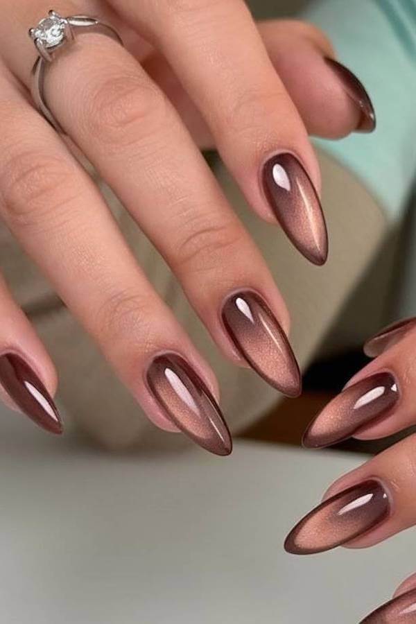 Radiant Bronze Cat Eye Nails