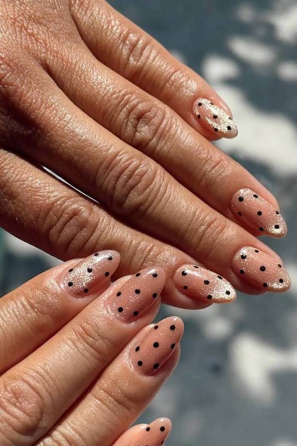 Nude Cat Eye Nails with Black Dots