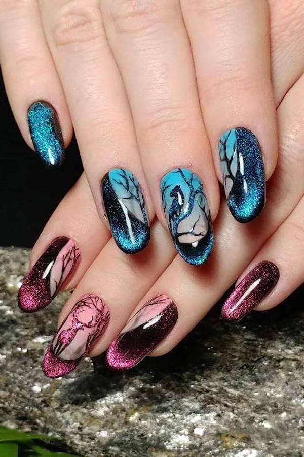Halloween Cat Eye Nail Art