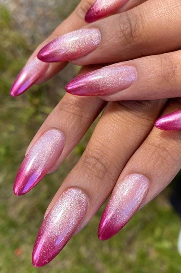 Rose Chrome Ombre Cat Eye Nails