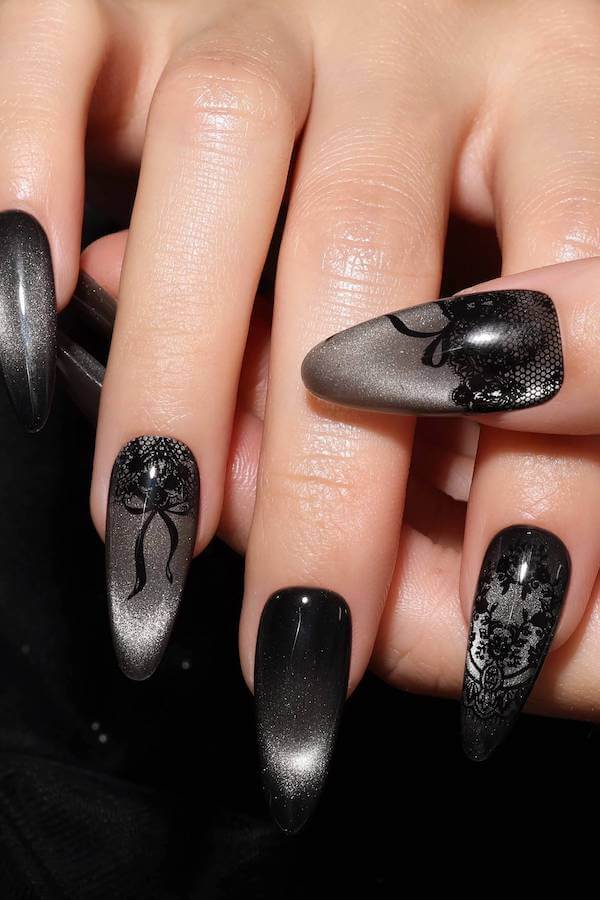 Black Lace Cat Eye Nails