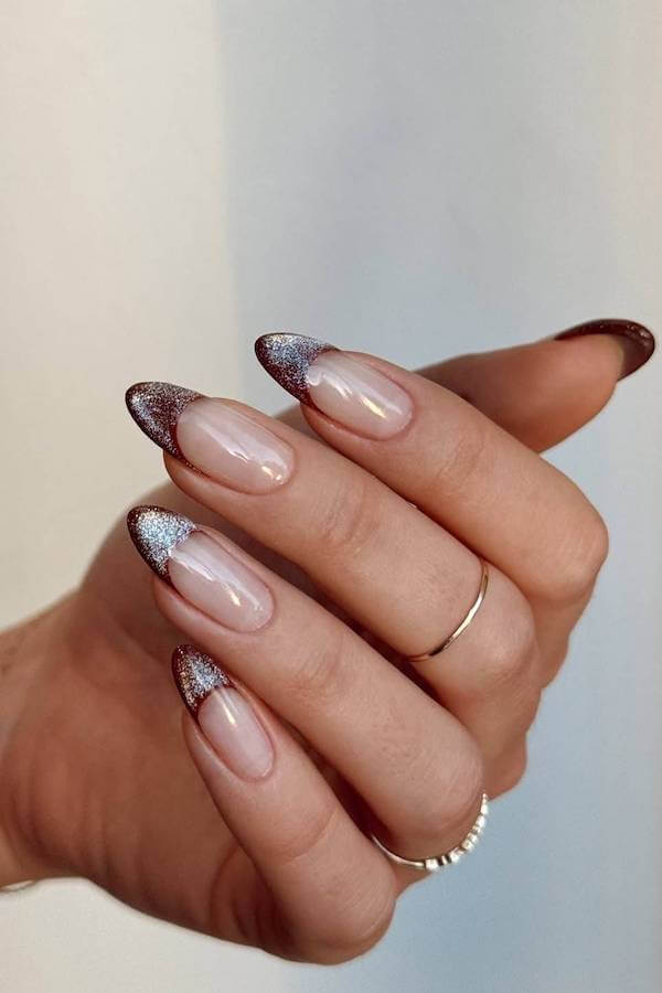 Burgundy Shimmer French Cat Eye Nails