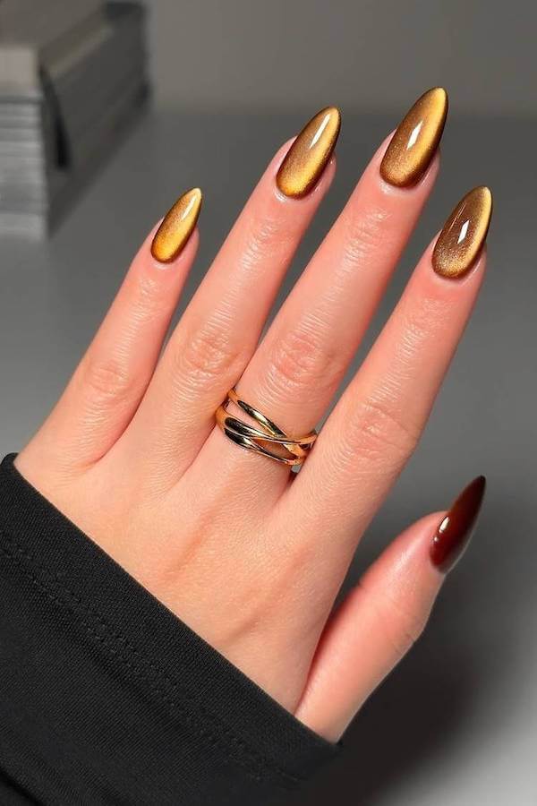 Golden Chrome Cat Eye Nails