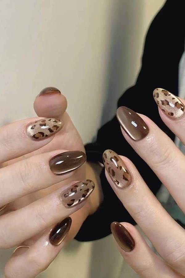 Brown Leopard Cat Eye Nails