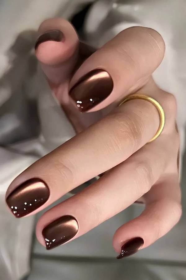 Short Brown Cat Eye Nails