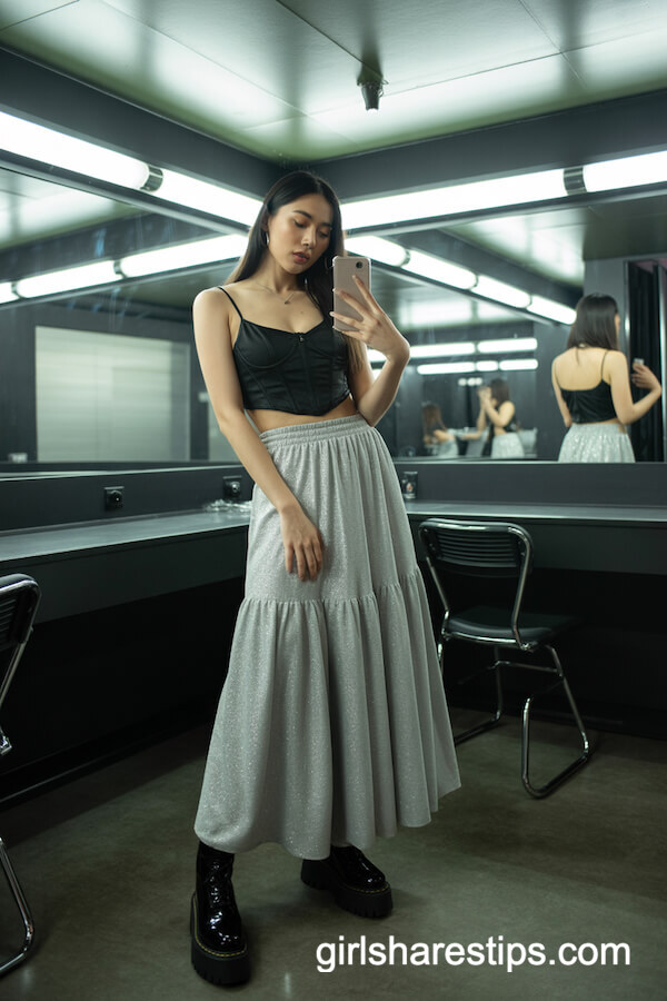 Silver Sparkle Maxi Skirt with Corset Top