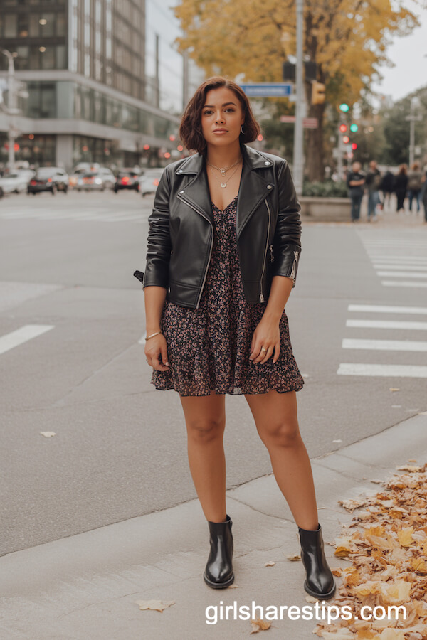 Leather Moto Jacket Floral Mini Dress