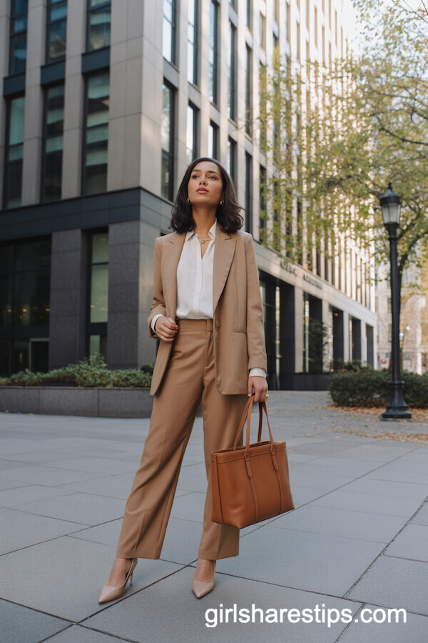 Tailored Camel Blazer and Trousers