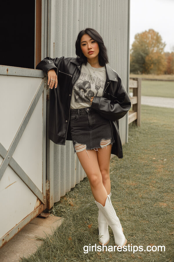 Graphic Band Tee White Cowboy Boots