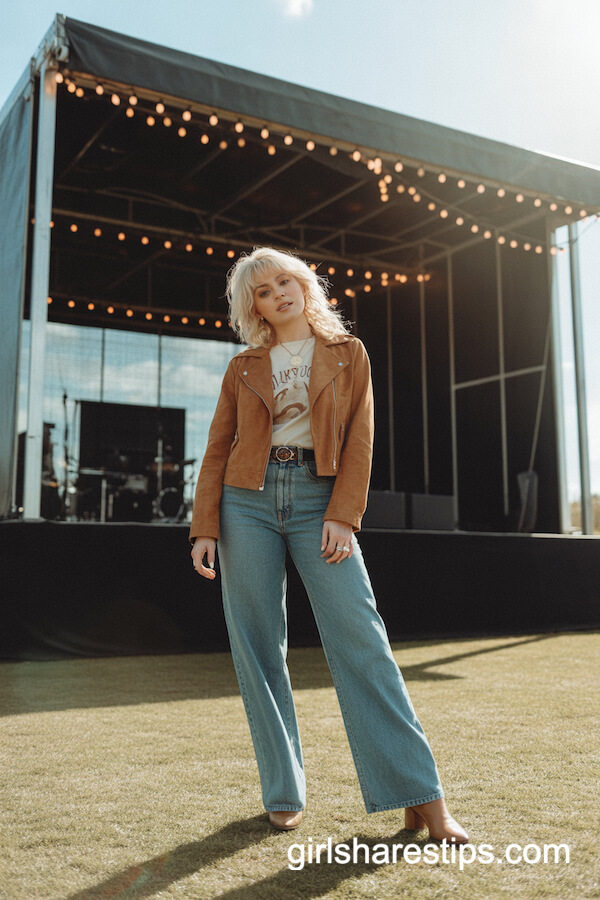 Suede Moto Jacket and Wide-Leg Jeans