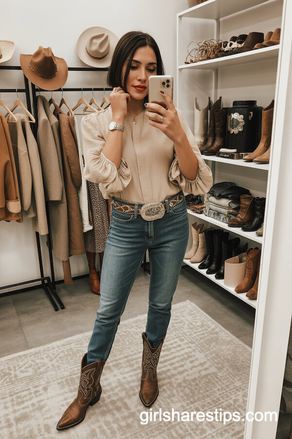 Ruffle Sleeve Blouse with Western Belt