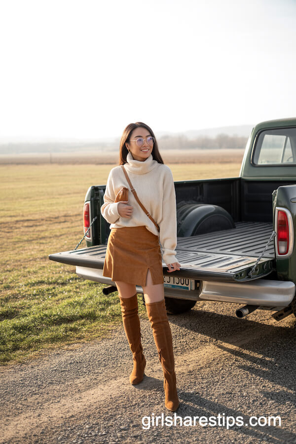 Suede Mini Skirt Over-the-Knee Boots