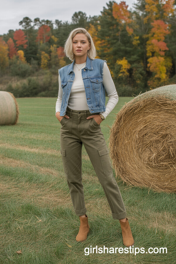 Denim Vest Olive Utility Pants