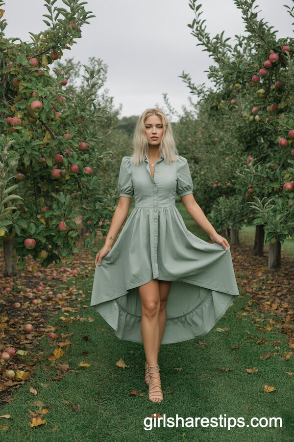 Sage Green High-Low Dress with Strappy Sandals
