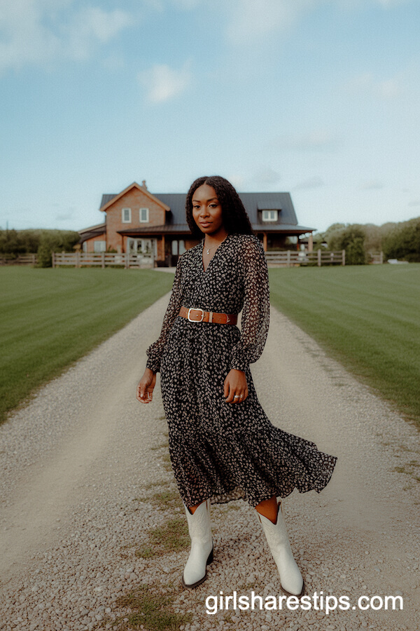 Flowy Printed Dress with Western Boots
