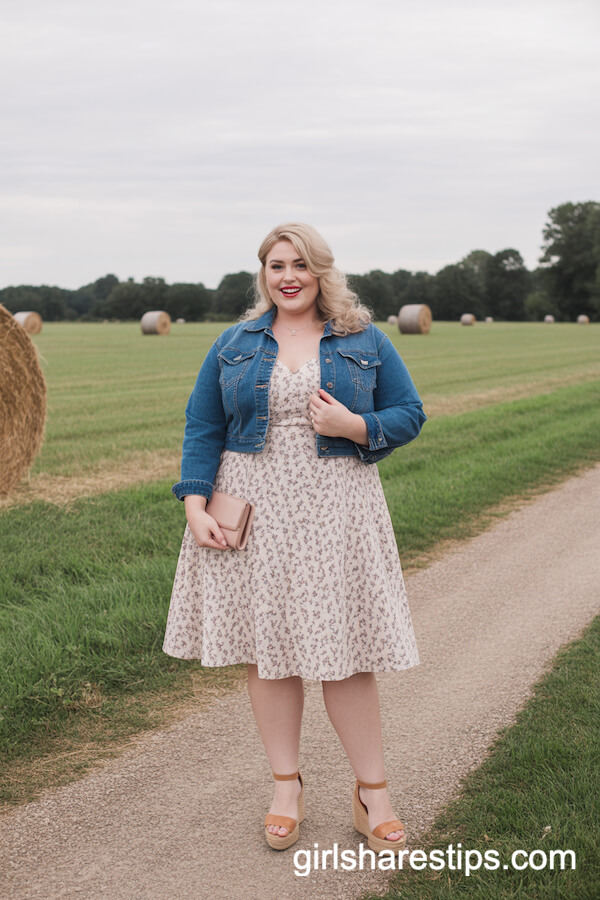 Fit-and-Flare Floral Dress with Denim Jacket