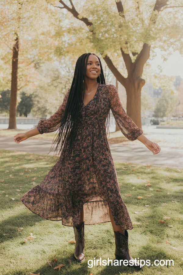 Floral Autumn Maxi Dress & Brown Boots
